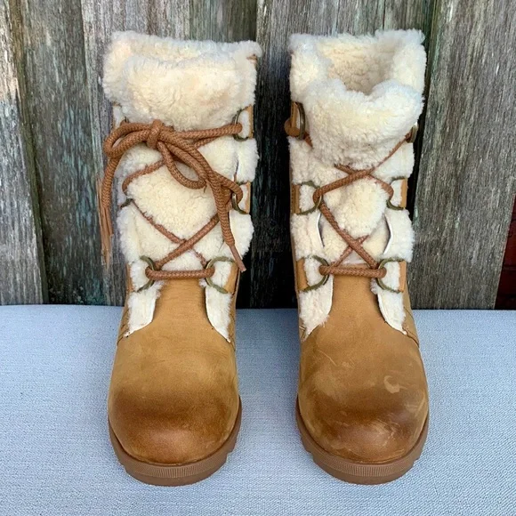SOREL Joan of Arctic Cozy Wedge Lace Up Waterproof Suede Ankle Boots 7.5 8 - Picture 2 of 9